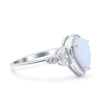 Halo Art Deco Wedding Pear Ring Lab Created White Opal 925 Sterling Silver